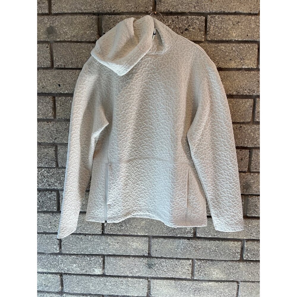 Textured Ivory Bad Birdie Pullover Hoodie With Side Zipper Pockets & High Collar